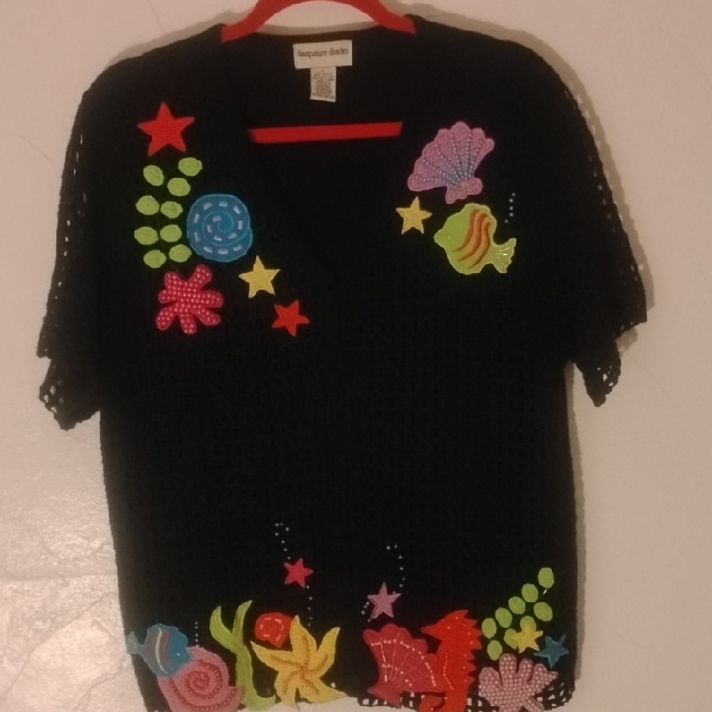 Hampshire Studio Fancy Seaside Knit Sweater Mint Sz L